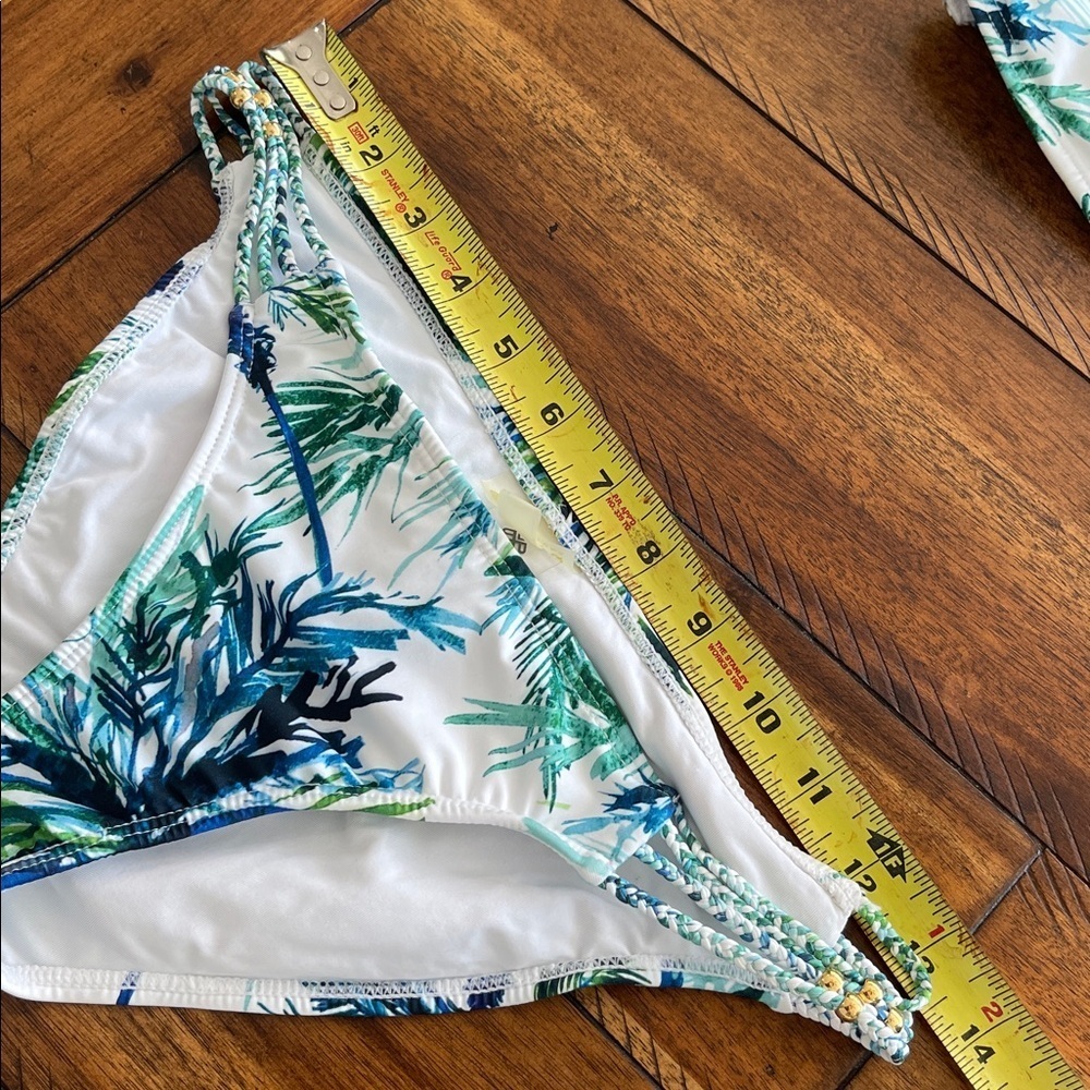 PilyQ 3 piece bikini set top bottom sheer cover up tropical leaf swimwear sz S - Picture 13 of 17